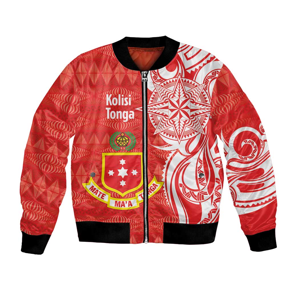 Personalised Kolisi Tonga Bomber Jacket Mate Maa Tonga Ngatu Pattern LT14 Unisex Red - Polynesian Pride