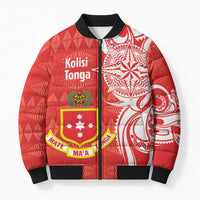 Personalised Kolisi Tonga Bomber Puffer Jacket Mate Maa Tonga Ngatu Pattern - Polynesian Pride