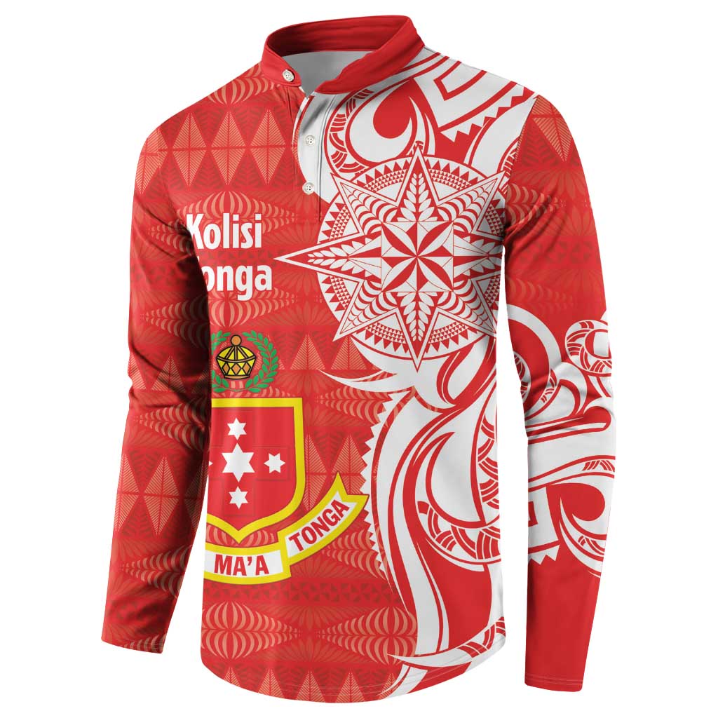 Personalised Kolisi Tonga Button Sweatshirt Mate Maa Tonga Ngatu Pattern - Polynesian Pride