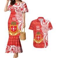 Personalised Kolisi Tonga Couples Matching Mermaid Dress and Hawaiian Shirt Mate Maa Tonga Ngatu Pattern - Polynesian Pride