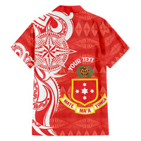 Personalised Kolisi Tonga Family Matching Off The Shoulder Long Sleeve Dress and Hawaiian Shirt Mate Maa Tonga Ngatu Pattern - Polynesian Pride