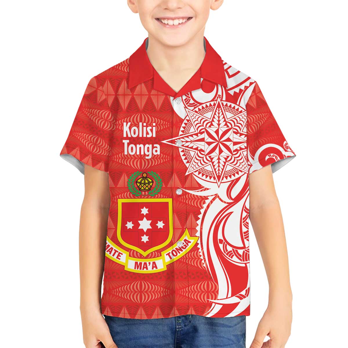 Personalised Kolisi Tonga Family Matching Off The Shoulder Long Sleeve Dress and Hawaiian Shirt Mate Maa Tonga Ngatu Pattern - Polynesian Pride