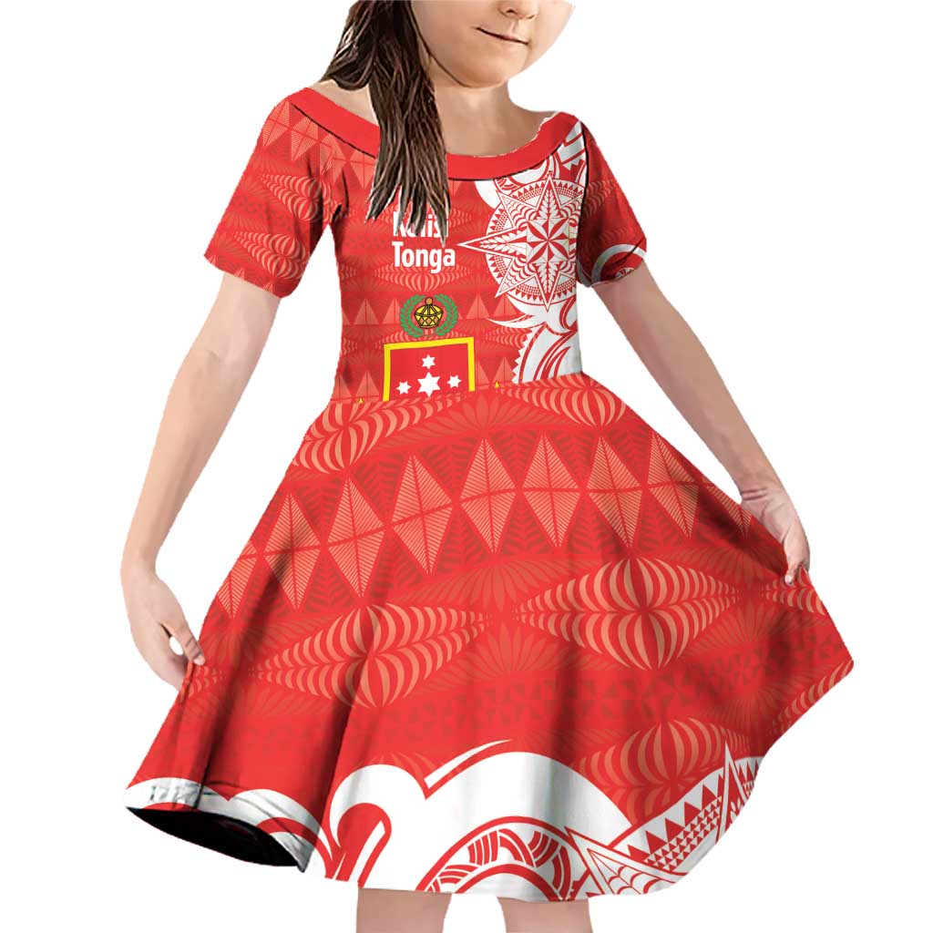 Personalised Kolisi Tonga Family Matching Off Shoulder Short Dress and Hawaiian Shirt Mate Maa Tonga Ngatu Pattern - Polynesian Pride