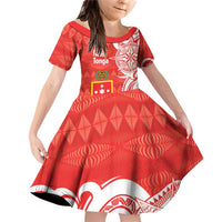 Personalised Kolisi Tonga Family Matching Off Shoulder Short Dress and Hawaiian Shirt Mate Maa Tonga Ngatu Pattern - Polynesian Pride