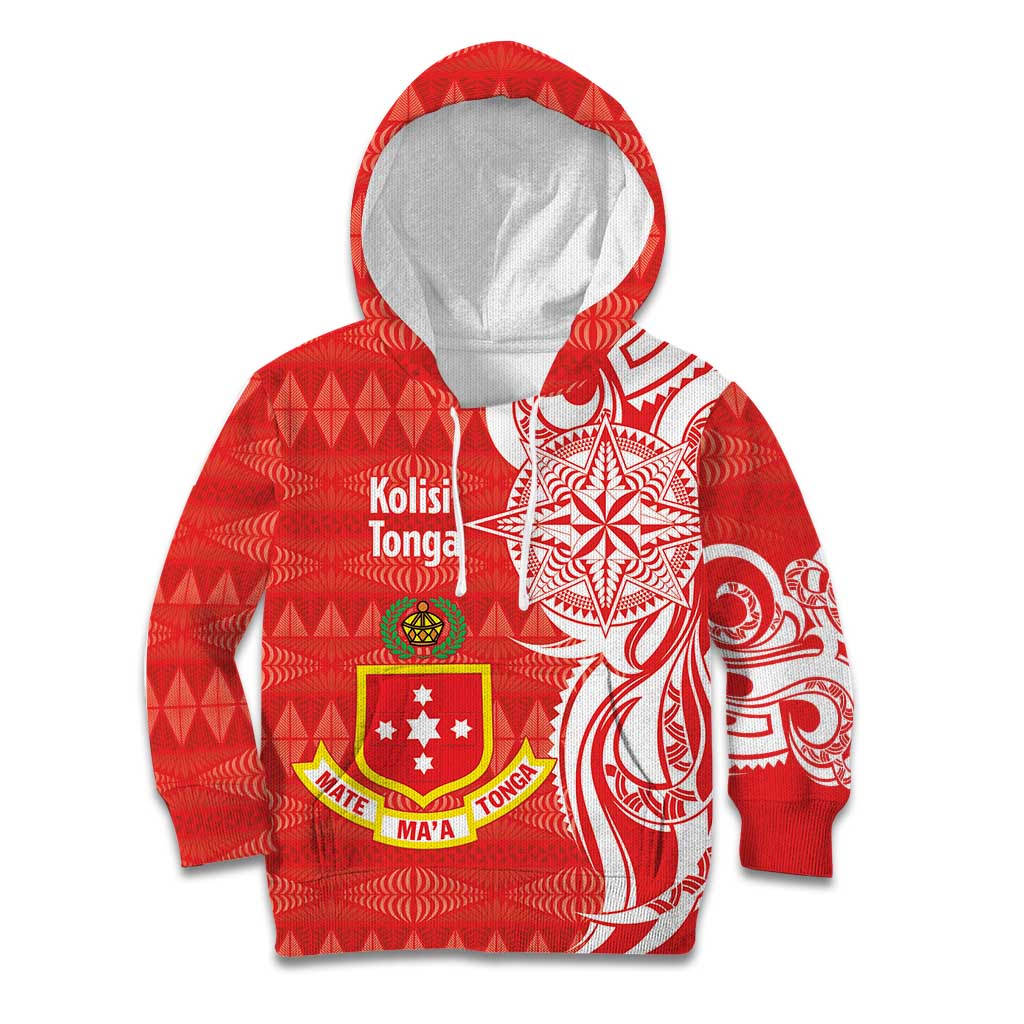 Personalised Kolisi Tonga Kid Hoodie Mate Maa Tonga Ngatu Pattern - Polynesian Pride
