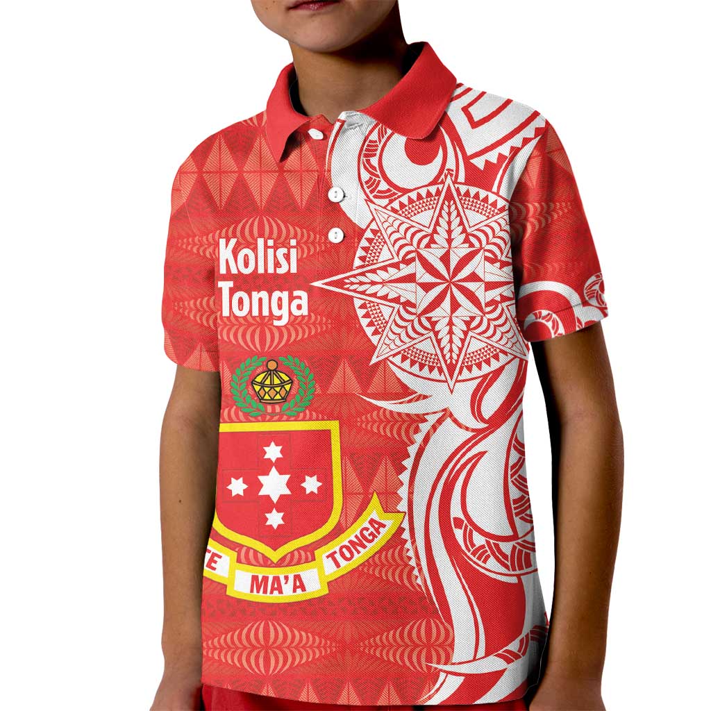 Personalised Kolisi Tonga Kid Polo Shirt Mate Maa Tonga Ngatu Pattern - Polynesian Pride