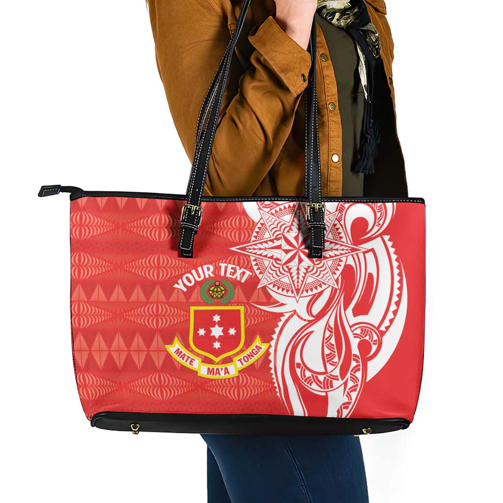 Personalised Kolisi Tonga Leather Tote Bag Mate Maa Tonga Ngatu Pattern - Polynesian Pride