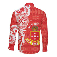 Personalised Kolisi Tonga Long Sleeve Button Shirt Mate Maa Tonga Ngatu Pattern - Polynesian Pride