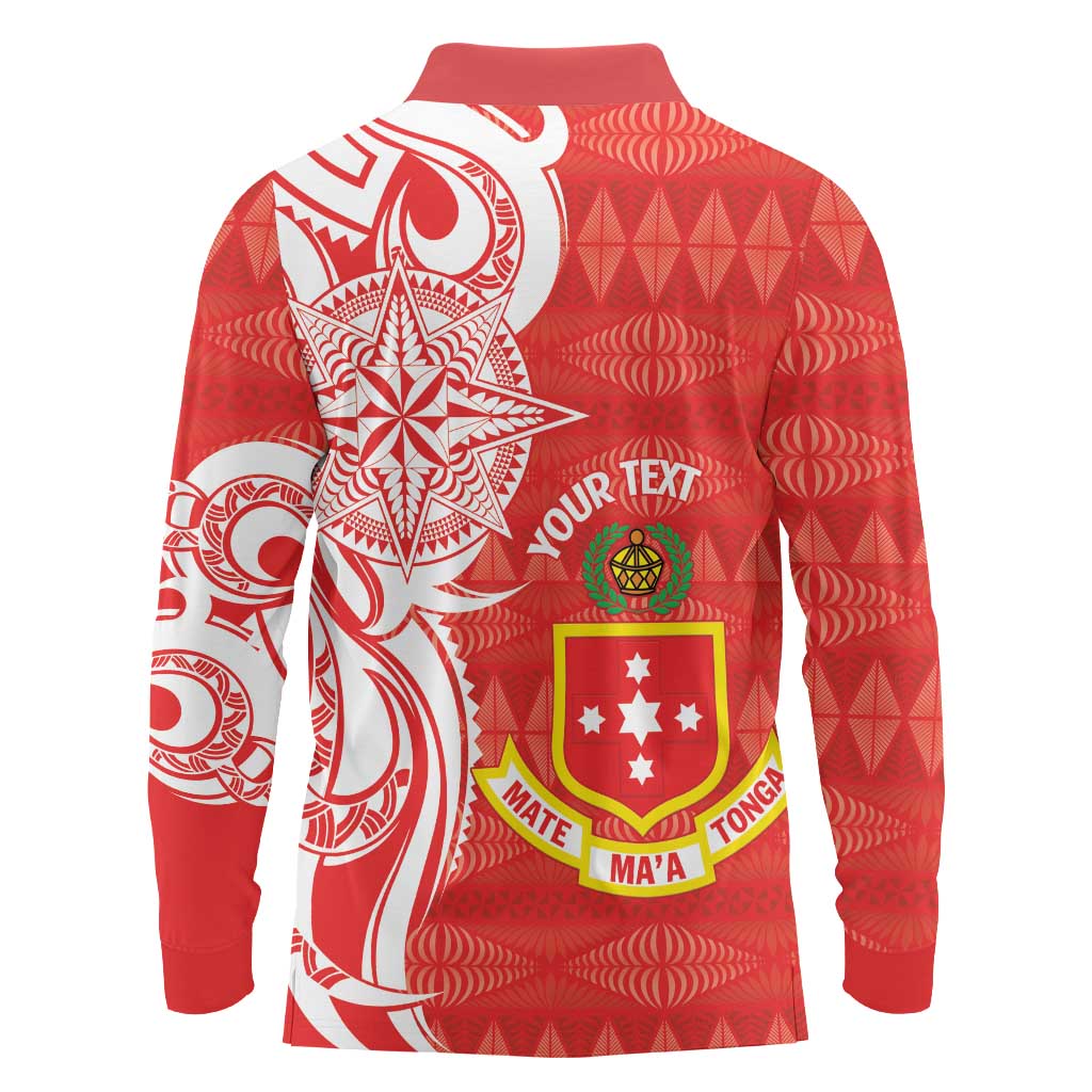 Personalised Kolisi Tonga Long Sleeve Polo Shirt Mate Maa Tonga Ngatu Pattern - Polynesian Pride