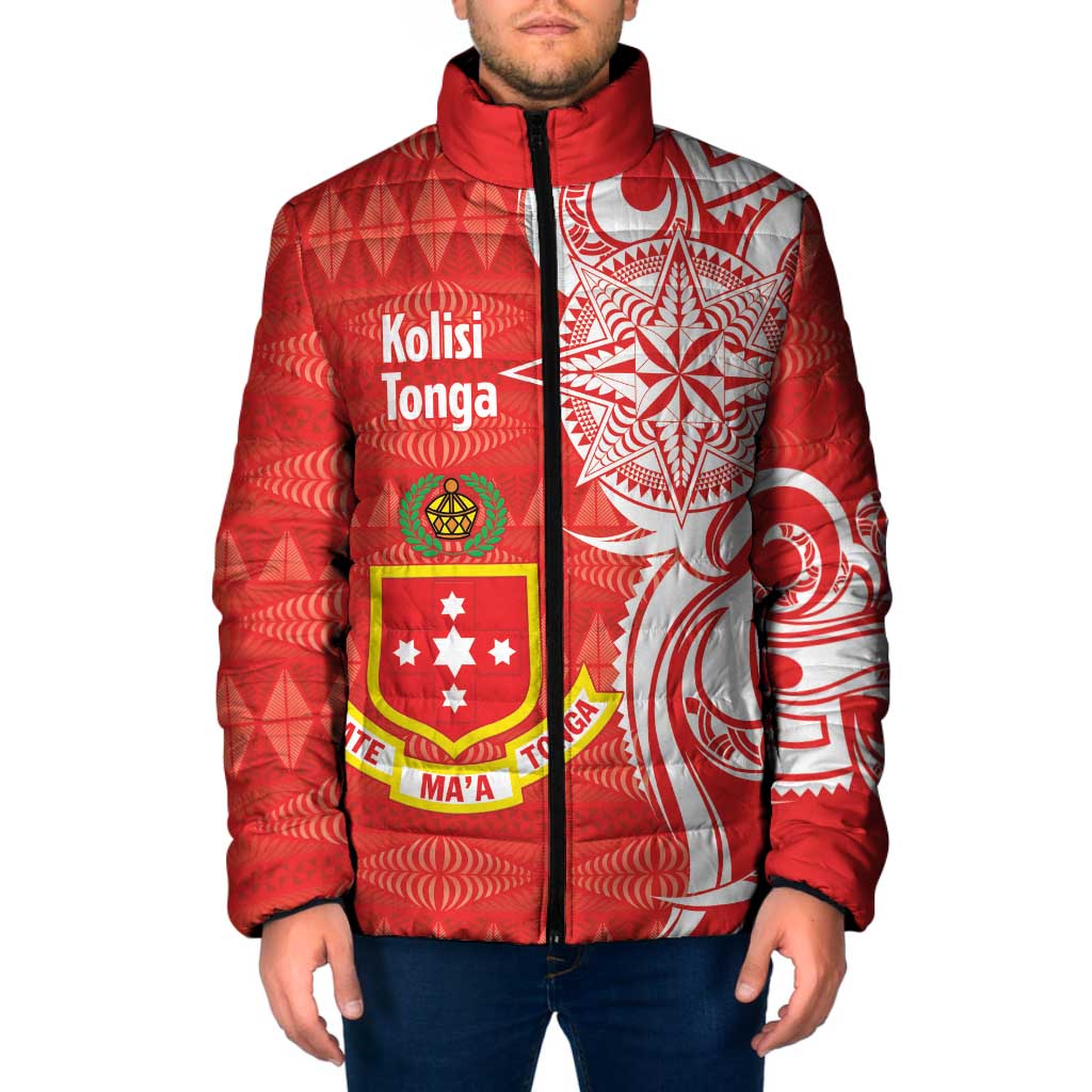 Personalised Kolisi Tonga Padded Jacket Mate Maa Tonga Ngatu Pattern - Polynesian Pride