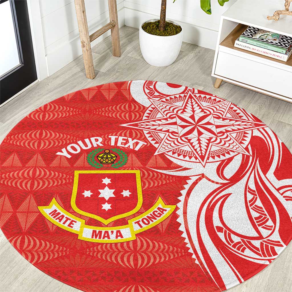 Personalised Kolisi Tonga Round Carpet Mate Maa Tonga Ngatu Pattern LT14 Red - Polynesian Pride