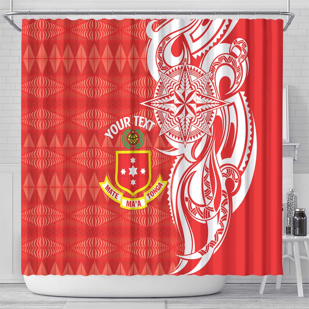 Personalised Kolisi Tonga Shower Curtain Mate Maa Tonga Ngatu Pattern - Polynesian Pride