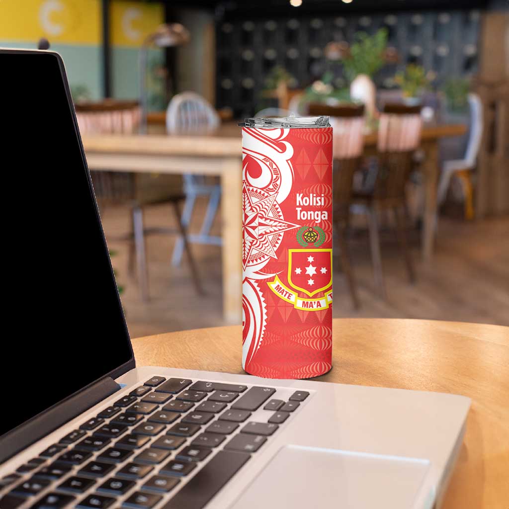 Personalised Kolisi Tonga Skinny Tumbler Mate Maa Tonga Ngatu Pattern - Polynesian Pride