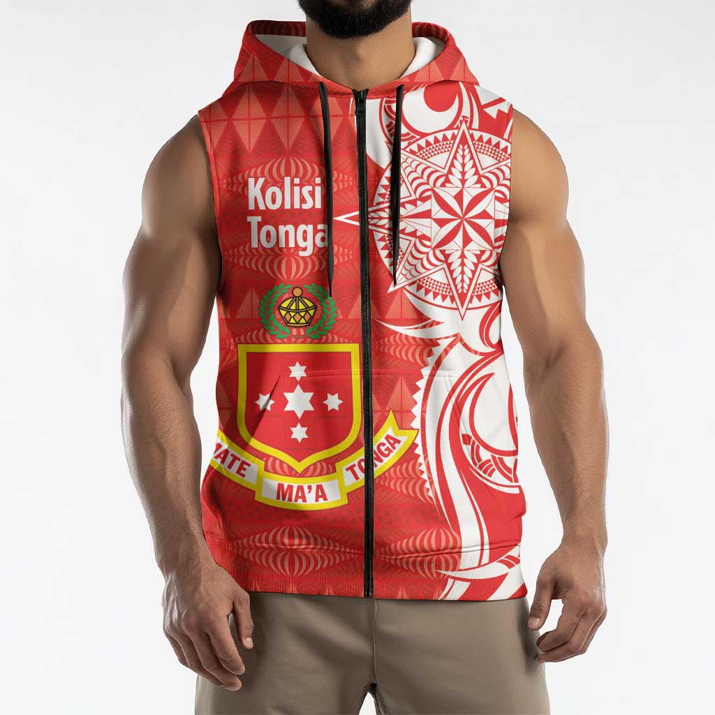 Personalised Kolisi Tonga Sleeveless Zip Hoodie Mate Maa Tonga Ngatu Pattern LT14 - Polynesian Pride
