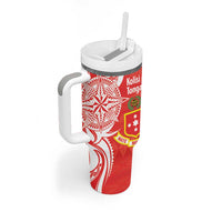 Personalised Kolisi Tonga Tumbler With Handle Mate Maa Tonga Ngatu Pattern - Polynesian Pride