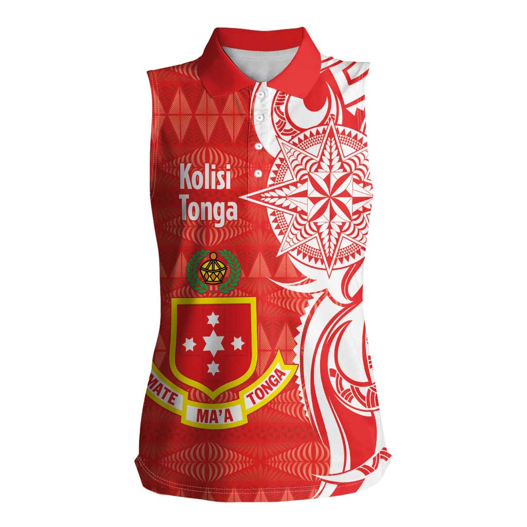 Personalised Kolisi Tonga Women Sleeveless Polo Shirt Mate Maa Tonga Ngatu Pattern - Polynesian Pride