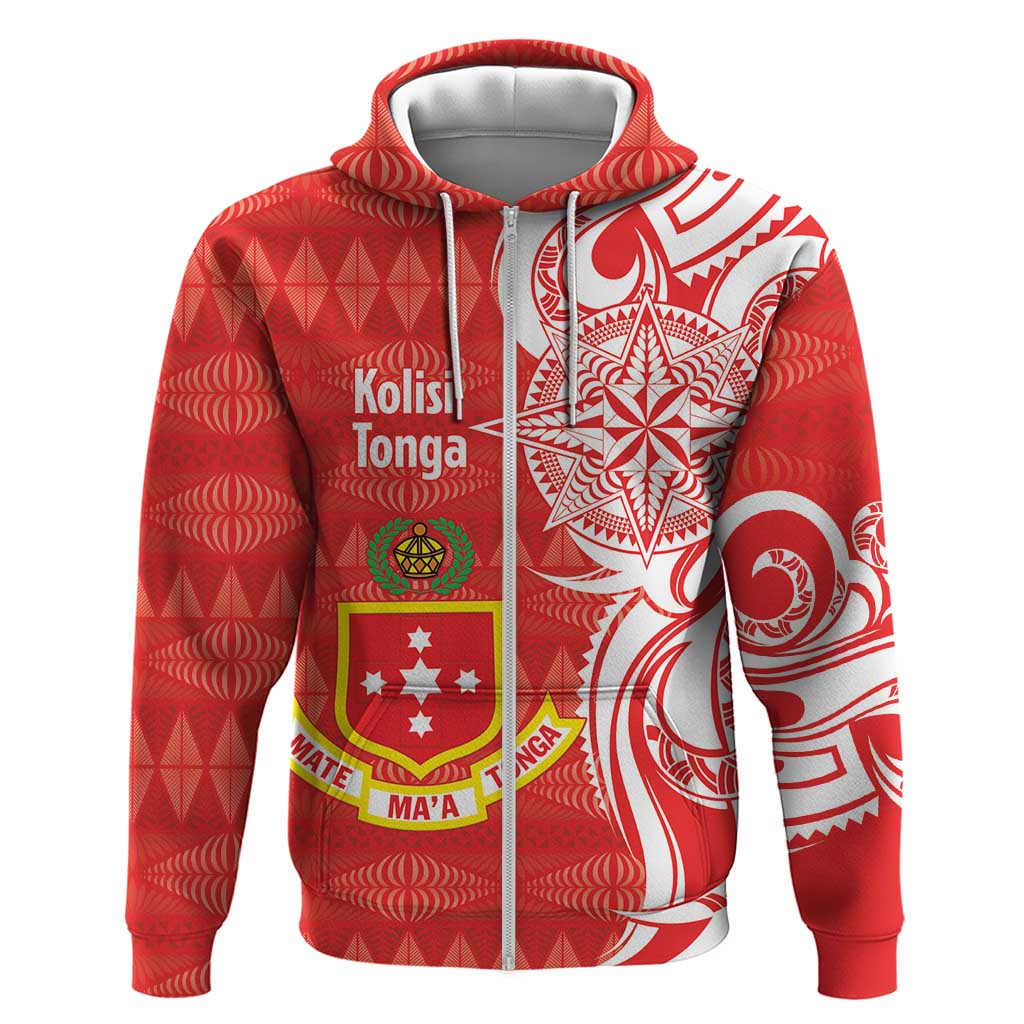 Personalised Kolisi Tonga Zip Hoodie Mate Maa Tonga Ngatu Pattern LT14 Zip Hoodie Red - Polynesian Pride
