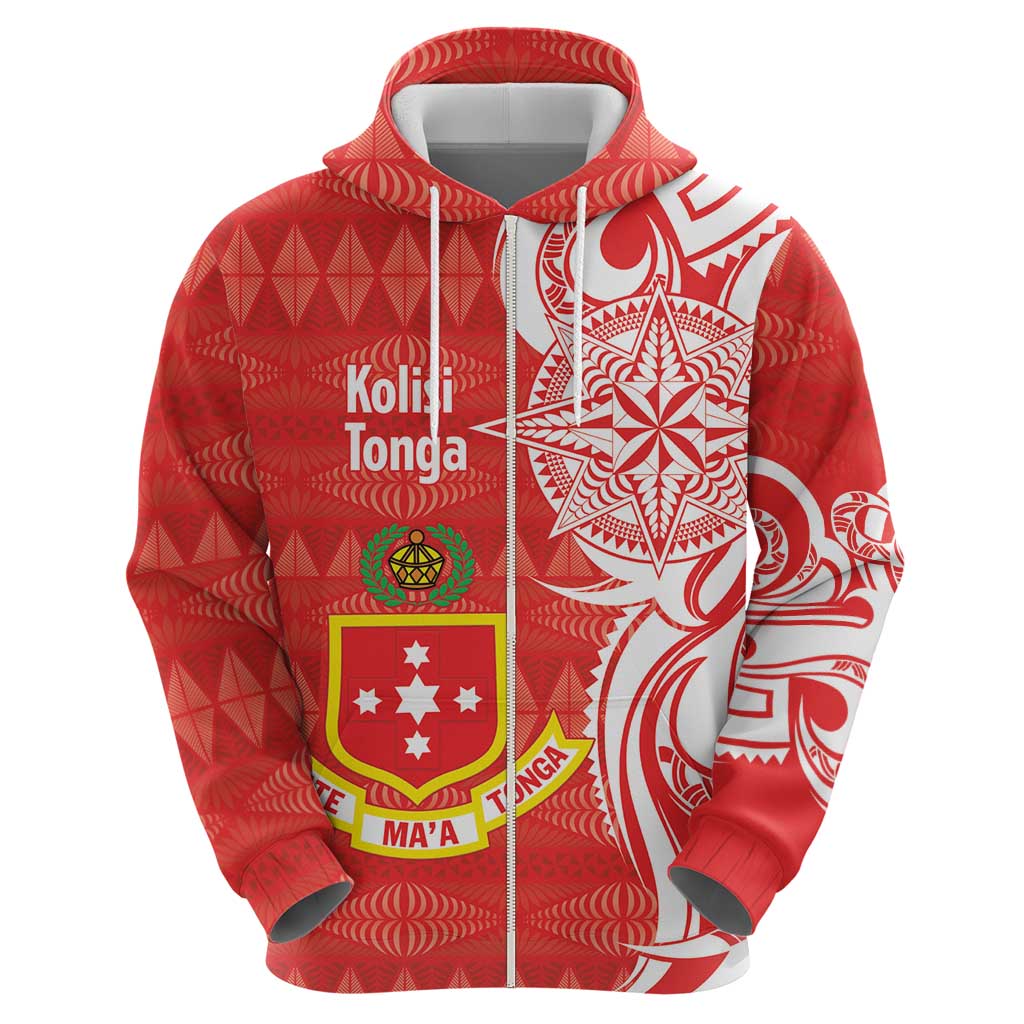 Personalised Kolisi Tonga Zip Hoodie Mate Maa Tonga Ngatu Pattern LT14 - Polynesian Pride