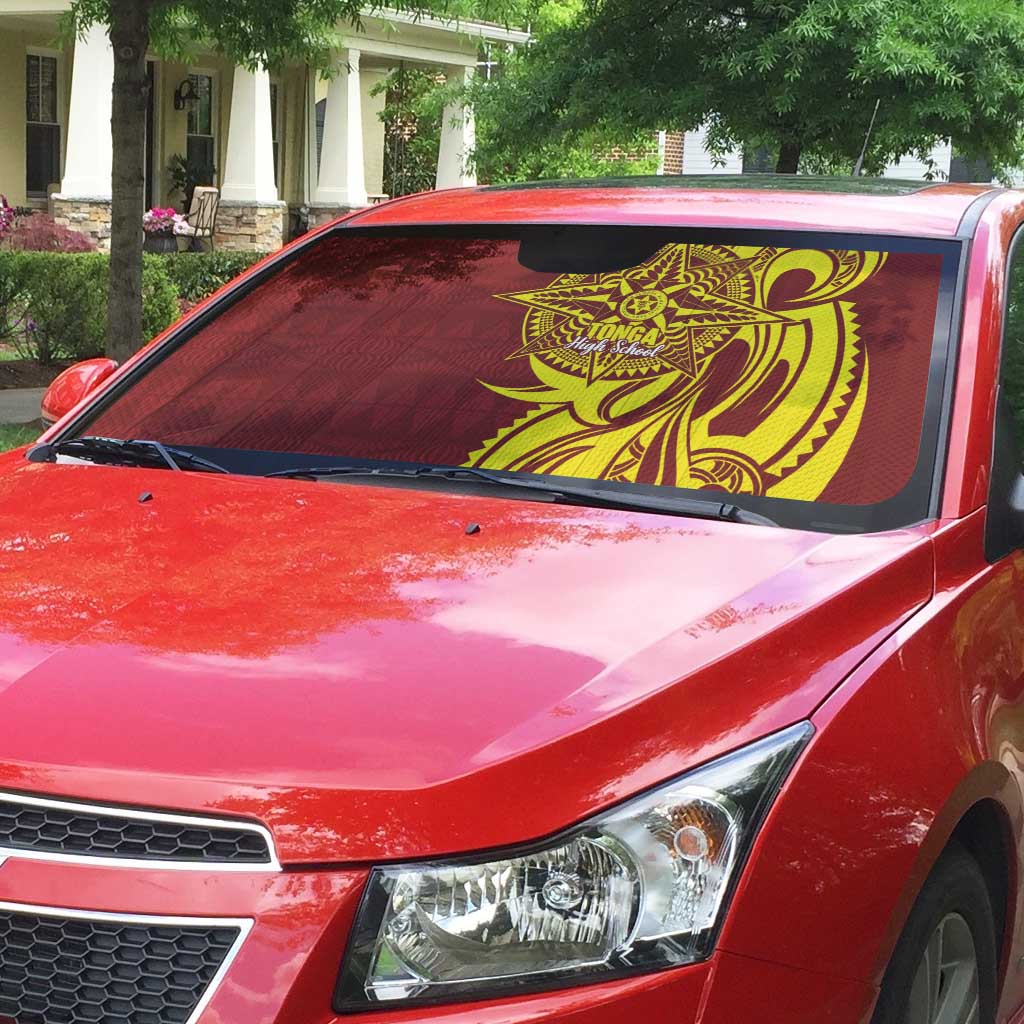 Personalised Tonga High School Auto Sun Shade THS Tongan Ngatu Pattern - Polynesian Pride