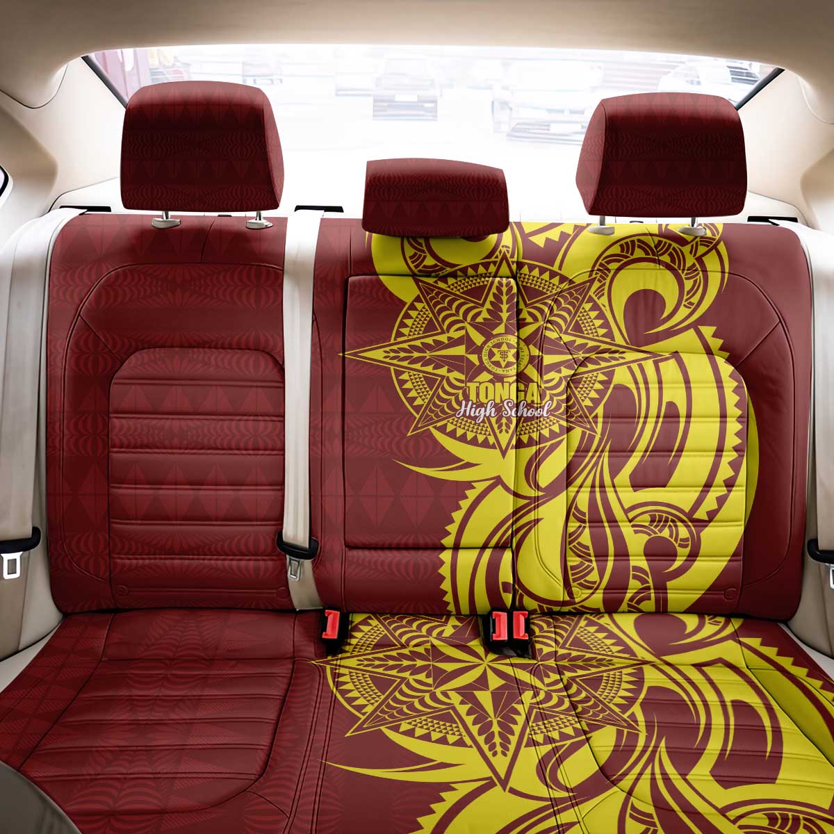 Personalised Tonga High School Back Car Seat Cover THS Tongan Ngatu Pattern - Polynesian Pride