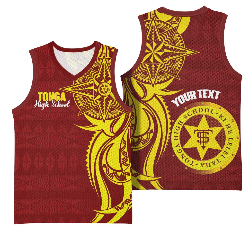 Personalised Tonga High School Basketball Jersey THS Tongan Ngatu Pattern - Polynesian Pride