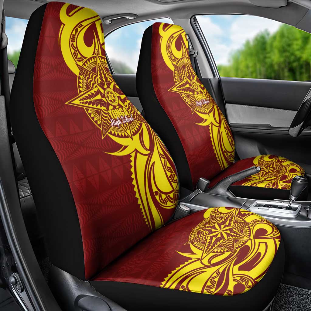 Personalised Tonga High School Car Seat Cover THS Tongan Ngatu Pattern - Polynesian Pride