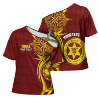 Personalised Tonga High School Cross Shoulder Shirt THS Tongan Ngatu Pattern - Polynesian Pride