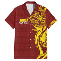 Personalised Tonga High School Family Matching Off Shoulder Short Dress and Hawaiian Shirt THS Tongan Ngatu Pattern - Polynesian Pride