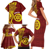 Personalised Tonga High School Family Matching Short Sleeve Bodycon Dress and Hawaiian Shirt THS Tongan Ngatu Pattern - Polynesian Pride