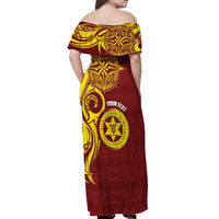 Personalised Tonga High School Off Shoulder Maxi Dress THS Tongan Ngatu Pattern - Polynesian Pride