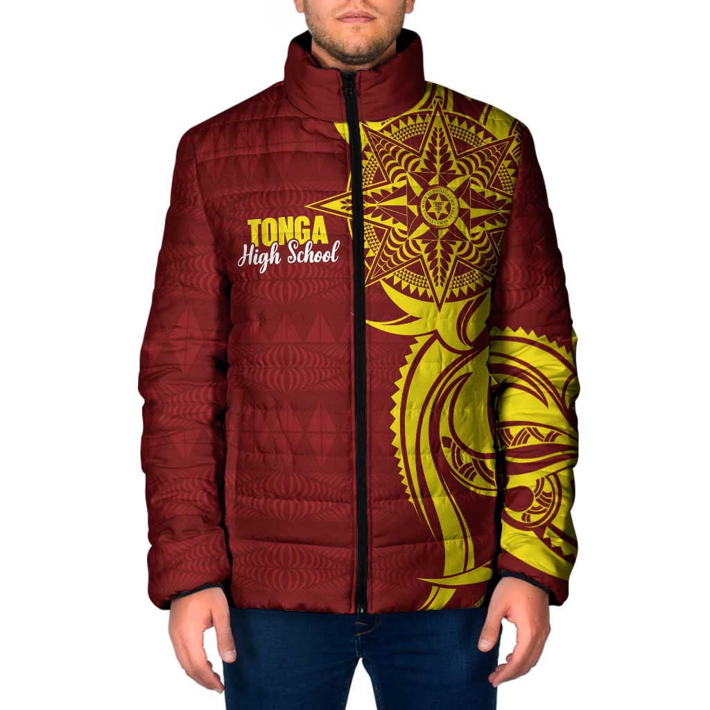 Personalised Tonga High School Padded Jacket THS Tongan Ngatu Pattern - Polynesian Pride