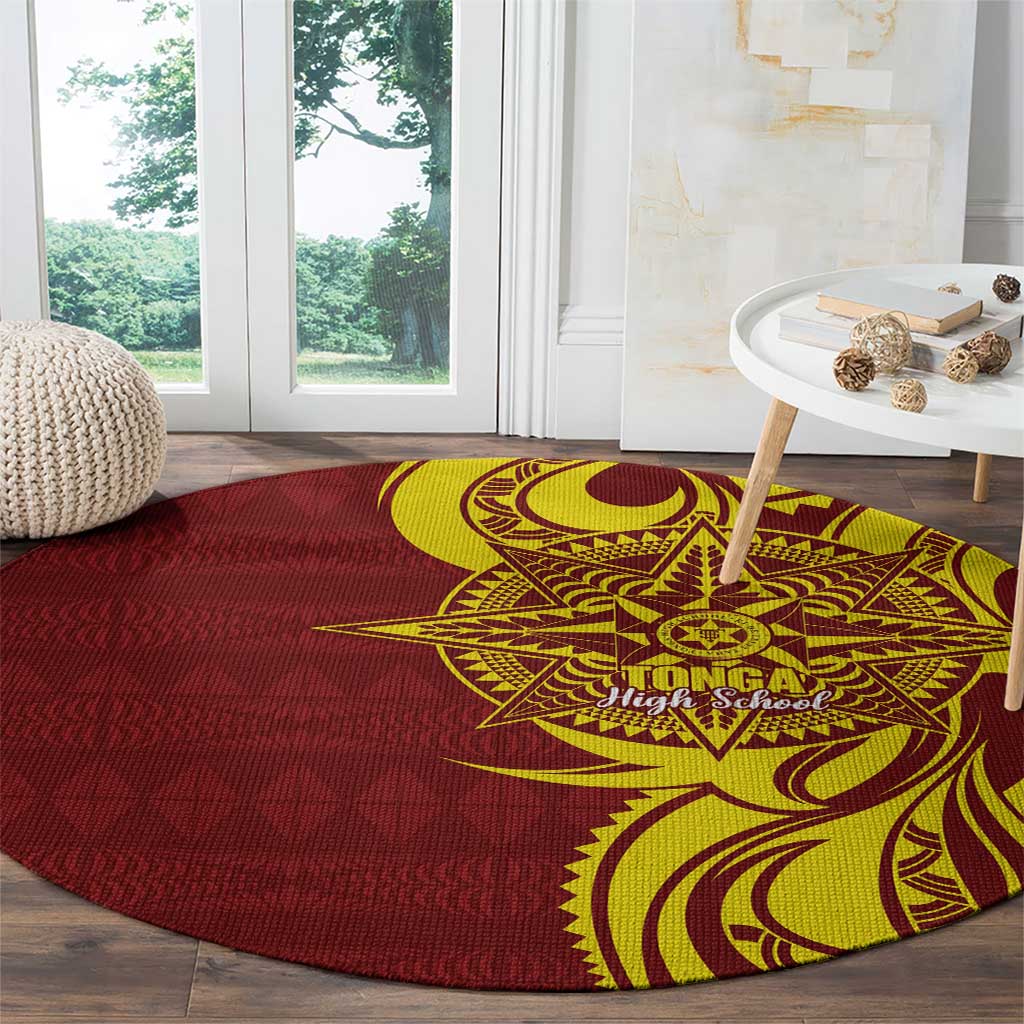 Personalised Tonga High School Round Carpet THS Tongan Ngatu Pattern - Polynesian Pride