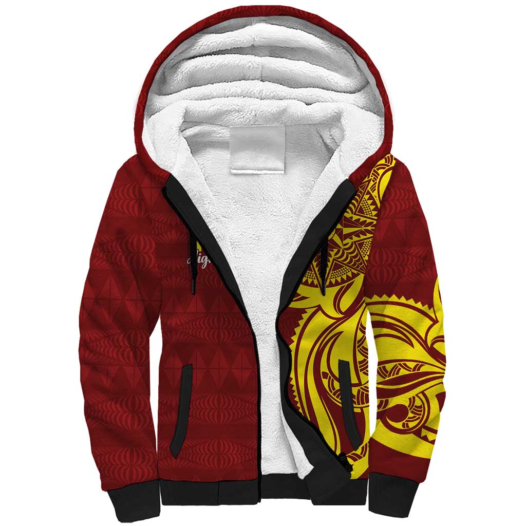 Personalised Tonga High School Sherpa Hoodie THS Tongan Ngatu Pattern - Polynesian Pride