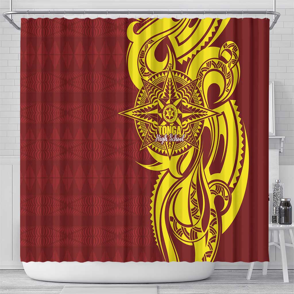 Personalised Tonga High School Shower Curtain THS Tongan Ngatu Pattern - Polynesian Pride