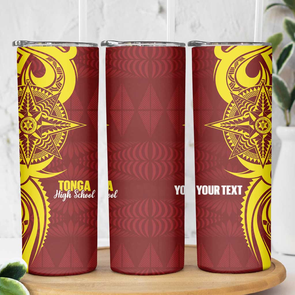 Personalised Tonga High School Skinny Tumbler THS Tongan Ngatu Pattern - Polynesian Pride