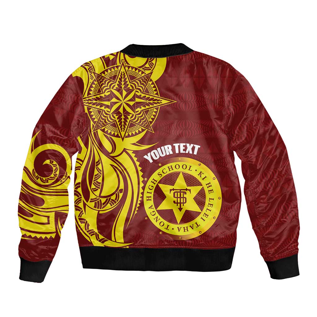 Personalised Tonga High School Sleeve Zip Bomber Jacket THS Tongan Ngatu Pattern - Polynesian Pride