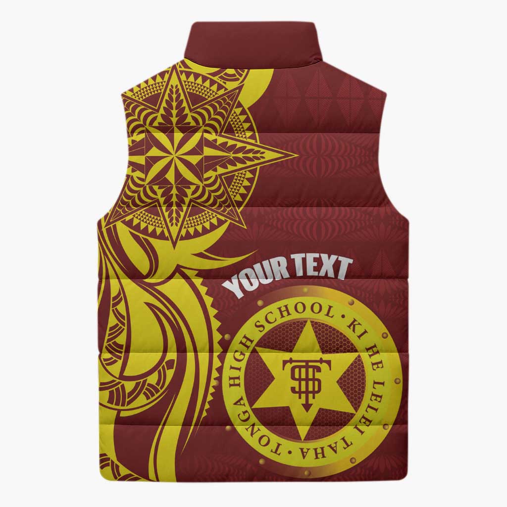 Personalised Tonga High School Sleeveless Puffer Jacket THS Tongan Ngatu Pattern - Polynesian Pride