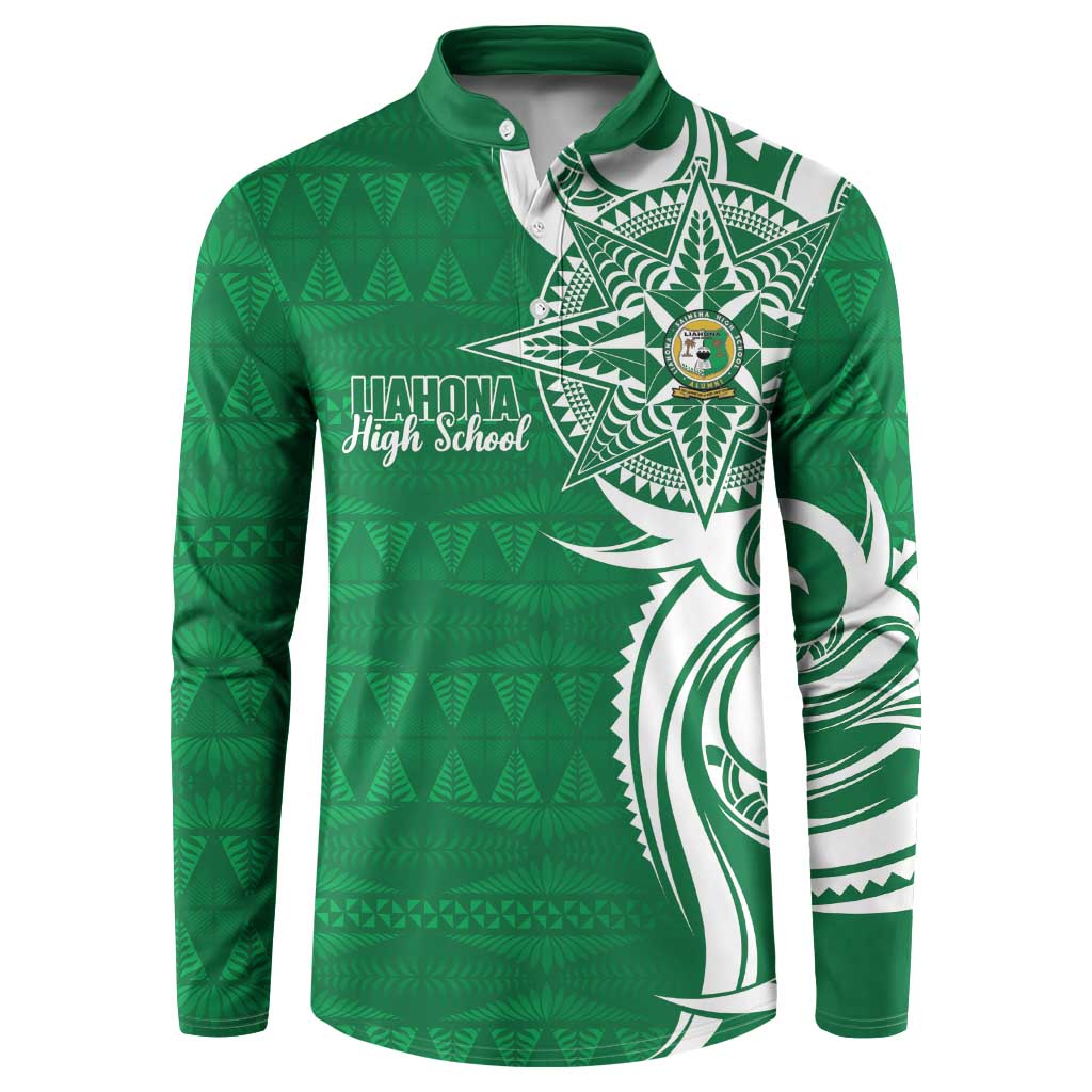 Personalised Liahona - Saineha High School Button Sweatshirt Tongan Ngatu Pattern - Polynesian Pride