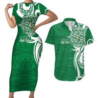 Personalised Liahona - Saineha High School Couples Matching Short Sleeve Bodycon Dress and Hawaiian Shirt Tongan Ngatu Pattern - Polynesian Pride