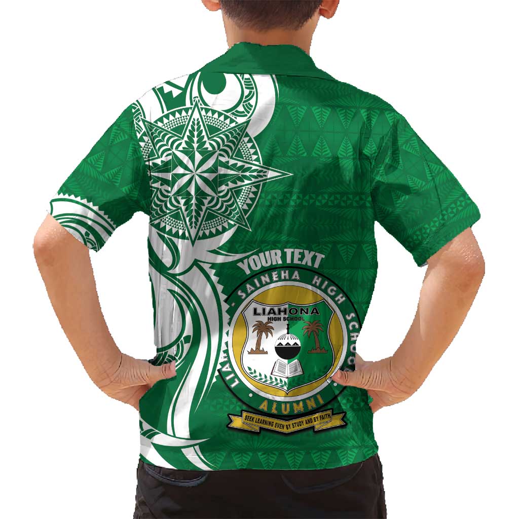 Personalised Liahona - Saineha High School Family Matching Long Sleeve Bodycon Dress and Hawaiian Shirt Tongan Ngatu Pattern - Polynesian Pride