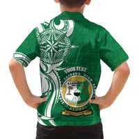 Personalised Liahona - Saineha High School Family Matching Off The Shoulder Long Sleeve Dress and Hawaiian Shirt Tongan Ngatu Pattern - Polynesian Pride