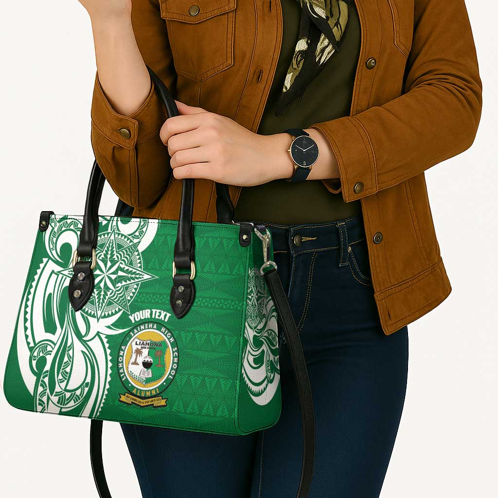Personalised Liahona - Saineha High School Leather Bag Tongan Ngatu Pattern - Polynesian Pride