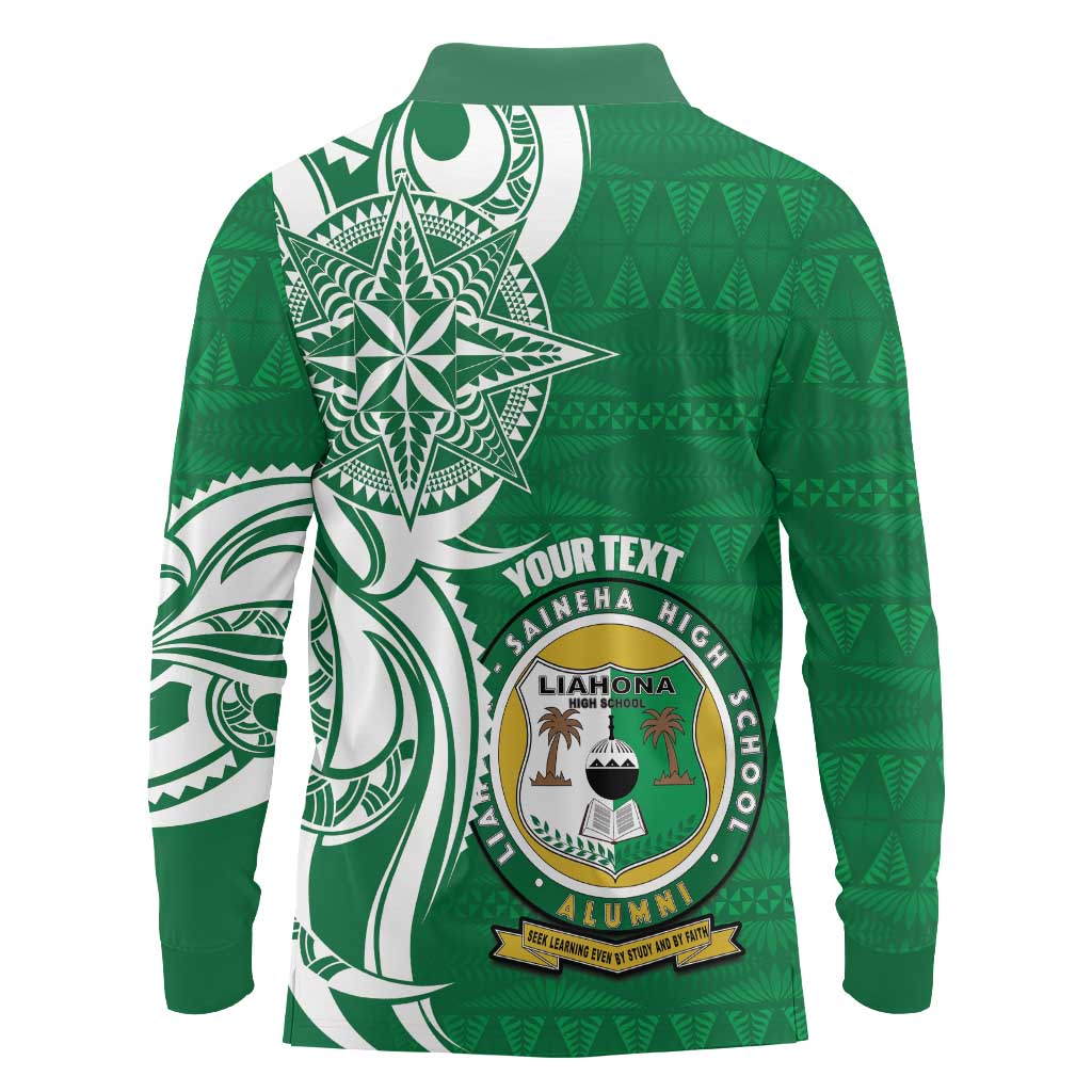 Personalised Liahona - Saineha High School Long Sleeve Polo Shirt Tongan Ngatu Pattern - Polynesian Pride