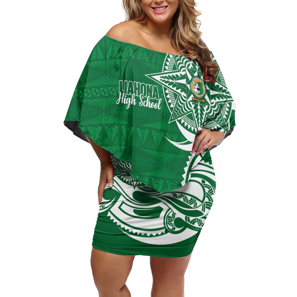 Personalised Liahona - Saineha High School Off Shoulder Short Dress Tongan Ngatu Pattern - Polynesian Pride