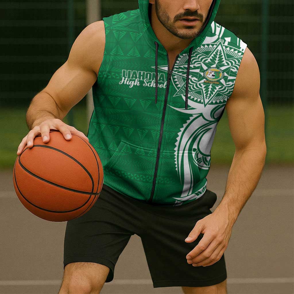 Personalised Liahona - Saineha High School Sleeveless Zip Hoodie Tongan Ngatu Pattern - Polynesian Pride