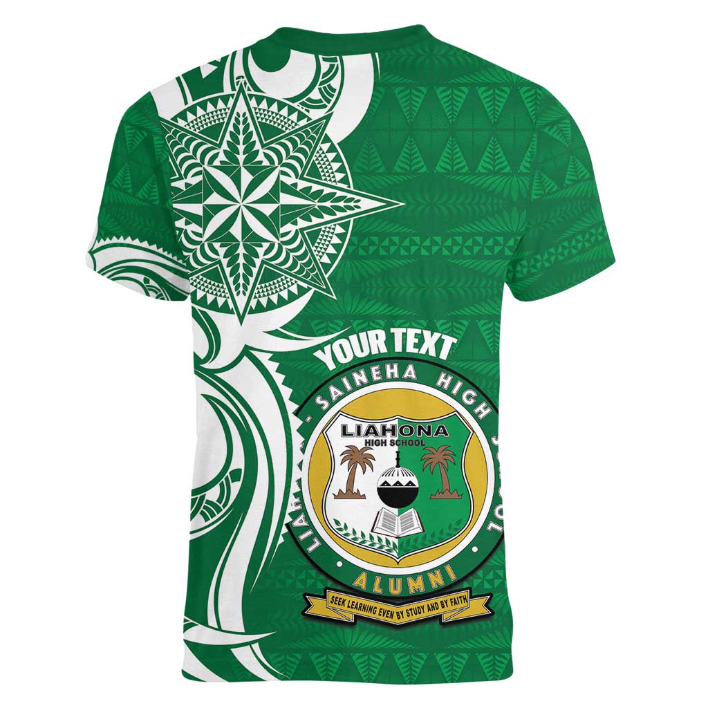 Personalised Liahona - Saineha High School Women V-Neck T-Shirt Tongan Ngatu Pattern - Polynesian Pride