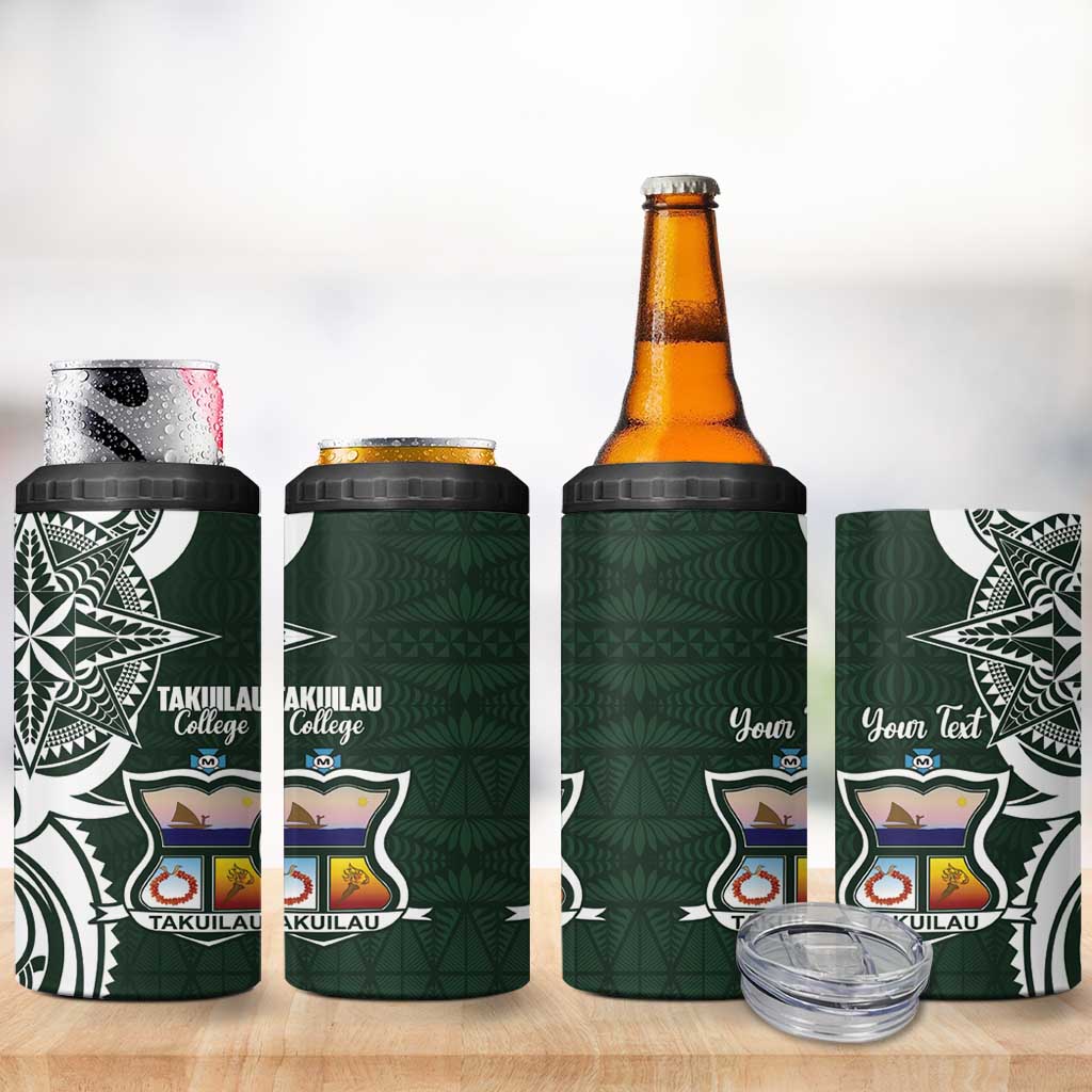 Personalised Tonga Takuilau College 4 in 1 Can Cooler Tumbler Est 1975 Tongan Ngatu Pattern - Polynesian Pride