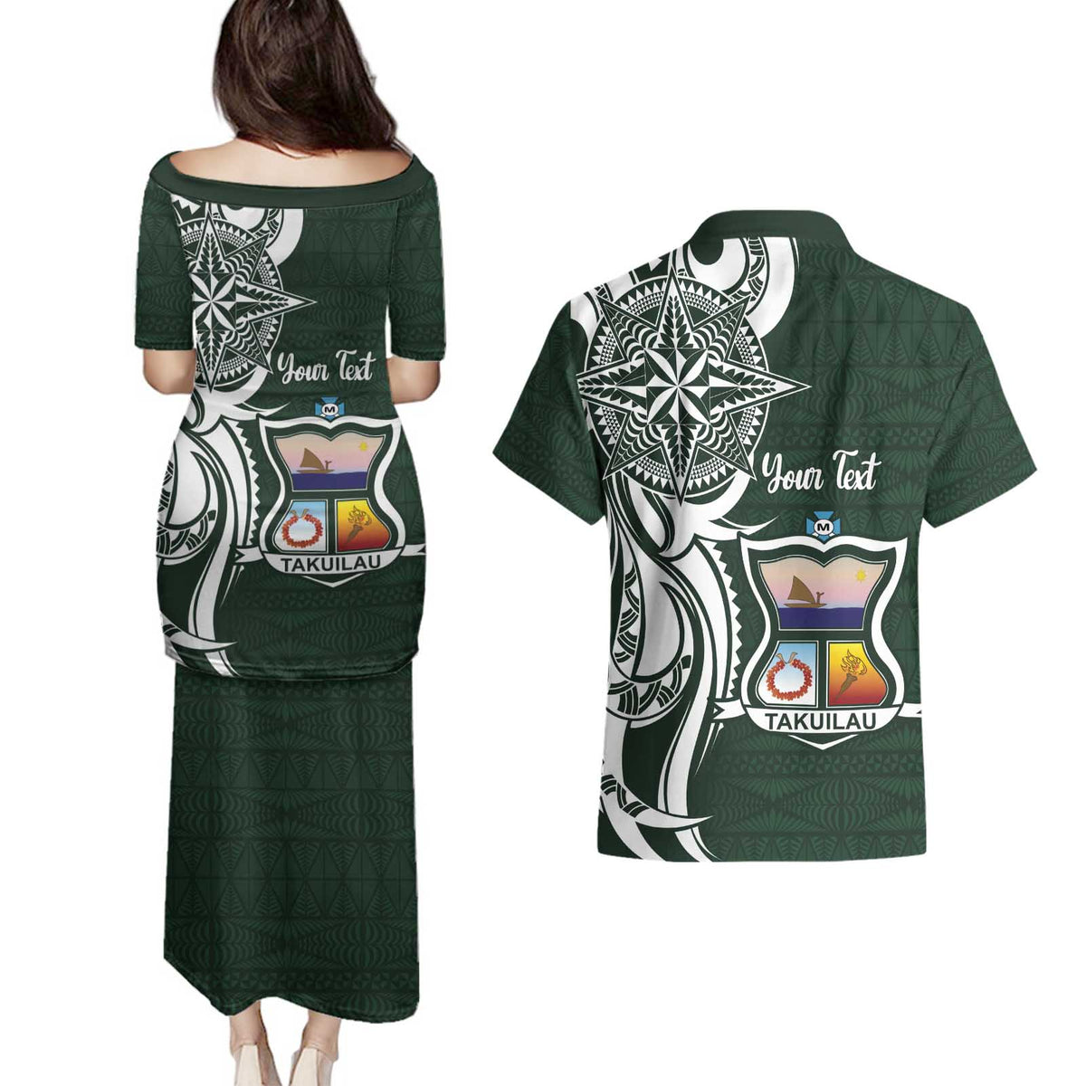 Personalised Tonga Takuilau College Couples Matching Puletasi and Hawaiian Shirt Est 1975 Tongan Ngatu Pattern - Polynesian Pride