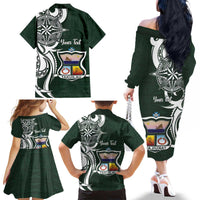 Personalised Tonga Takuilau College Family Matching Off The Shoulder Long Sleeve Dress and Hawaiian Shirt Est 1975 Tongan Ngatu Pattern - Polynesian Pride