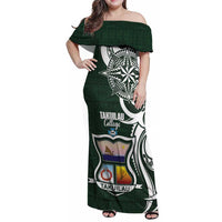 Personalised Tonga Takuilau College Family Matching Off Shoulder Maxi Dress and Hawaiian Shirt Est 1975 Tongan Ngatu Pattern - Polynesian Pride